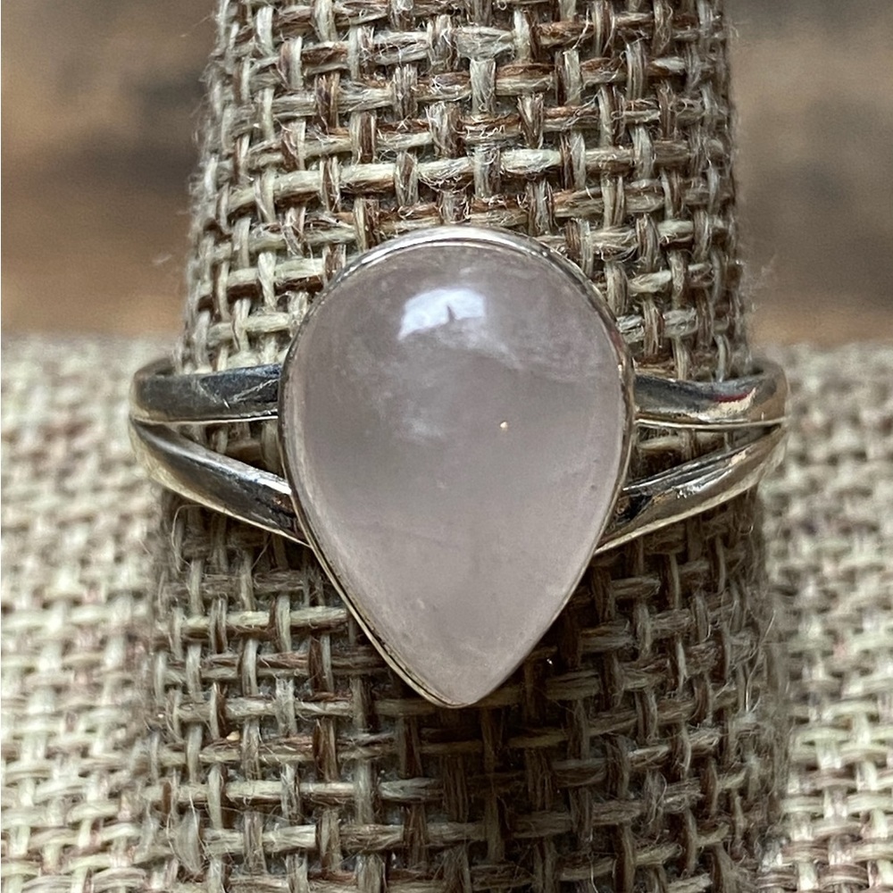 New Rose Quartz Crystal Silver Overlay Ring Size 11.5